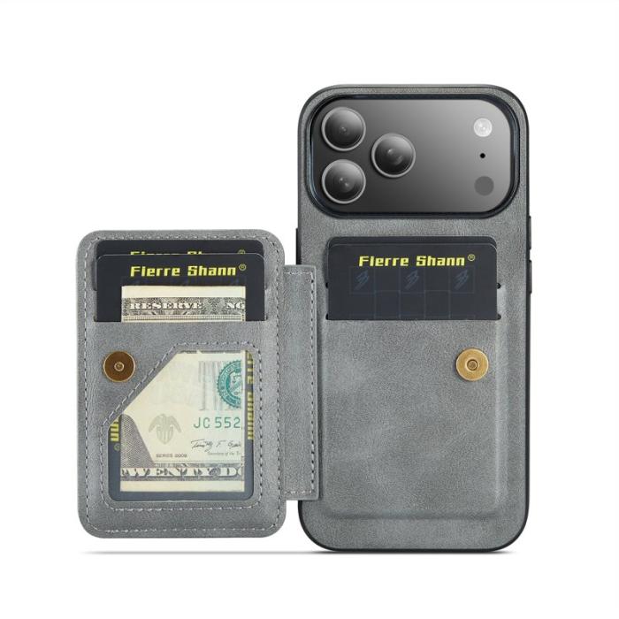 FIERRE SHANN - FIERRE SHANN 024 iPhone 17 Pro Max Fodral Äkta läder - Grå