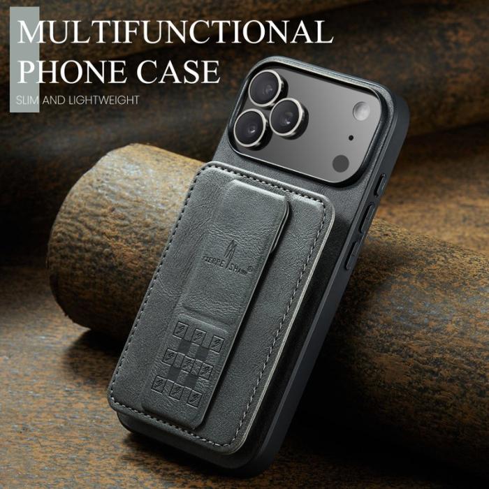 FIERRE SHANN - FIERRE SHANN 024 iPhone 17 Pro Max Fodral Äkta läder - Grå