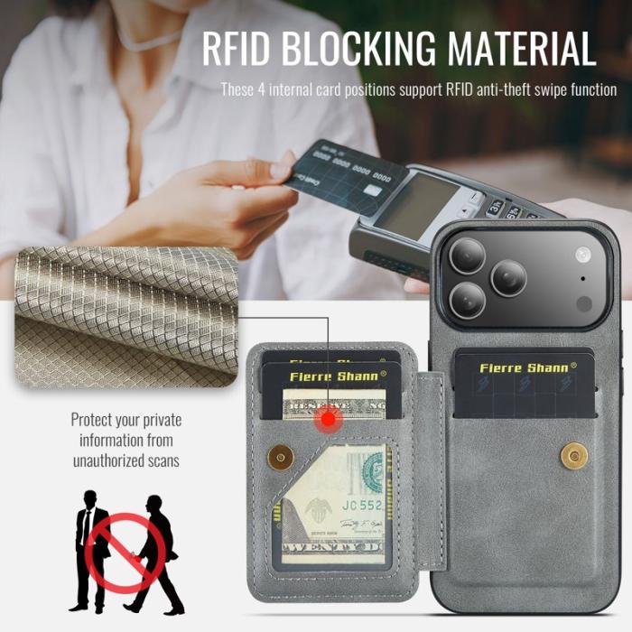 FIERRE SHANN - FIERRE SHANN 024 iPhone 17 Pro Max Fodral Äkta läder - Grå