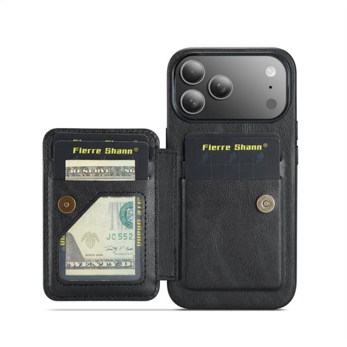 FIERRE SHANN - FIERRE SHANN 024 iPhone 17 Pro Max Fodral Äkta läder - Svart
