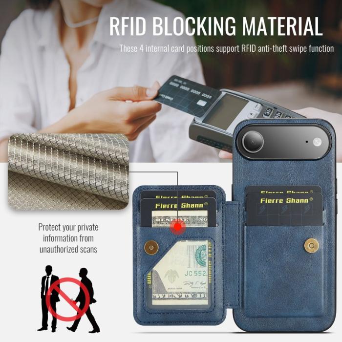 FIERRE SHANN - FIERRE SHANN 024 iPhone Air Fodral Äkta läder - Blå