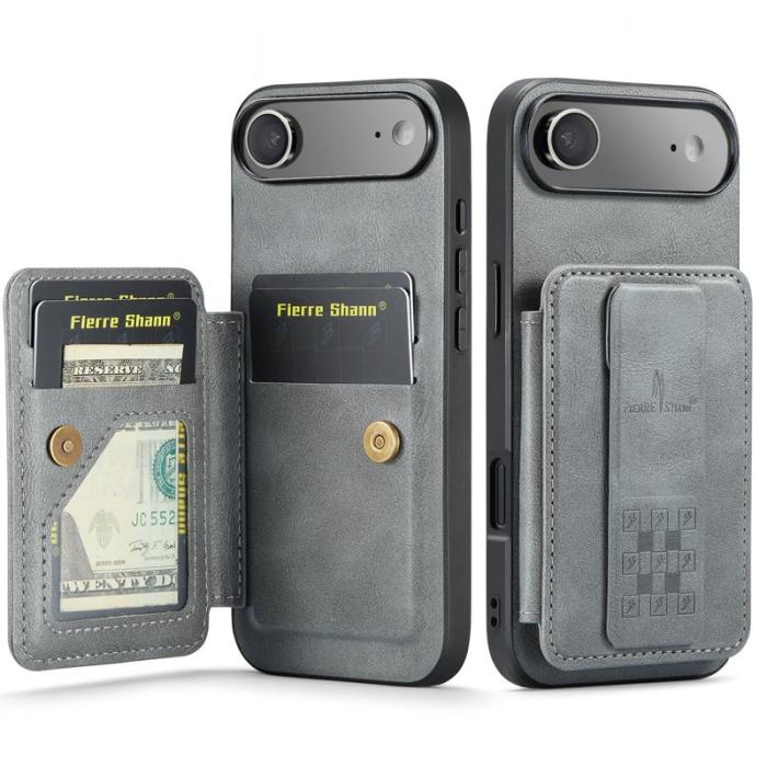 FIERRE SHANN - FIERRE SHANN 024 iPhone Air Fodral Äkta läder - Grå