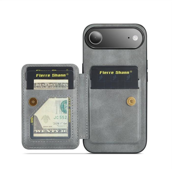 FIERRE SHANN - FIERRE SHANN 024 iPhone Air Fodral Äkta läder - Grå