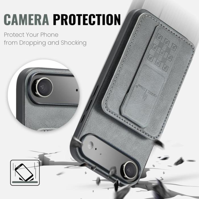 FIERRE SHANN - FIERRE SHANN 024 iPhone Air Fodral Äkta läder - Grå