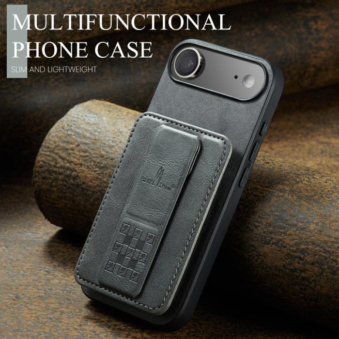 FIERRE SHANN - FIERRE SHANN 024 iPhone Air Fodral Äkta läder - Grå