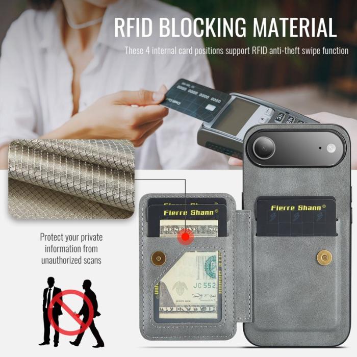 FIERRE SHANN - FIERRE SHANN 024 iPhone Air Fodral Äkta läder - Grå