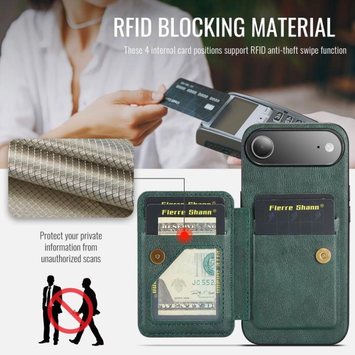 FIERRE SHANN - FIERRE SHANN 024 iPhone Air Fodral Äkta läder - Grön