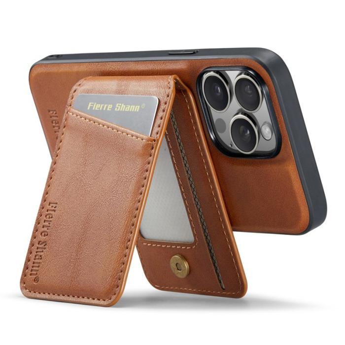 FIERRE SHANN - FIERRE SHANN 025 Fodral Card Holder PU+TPU - Brun för iPhone 13 Pro Max