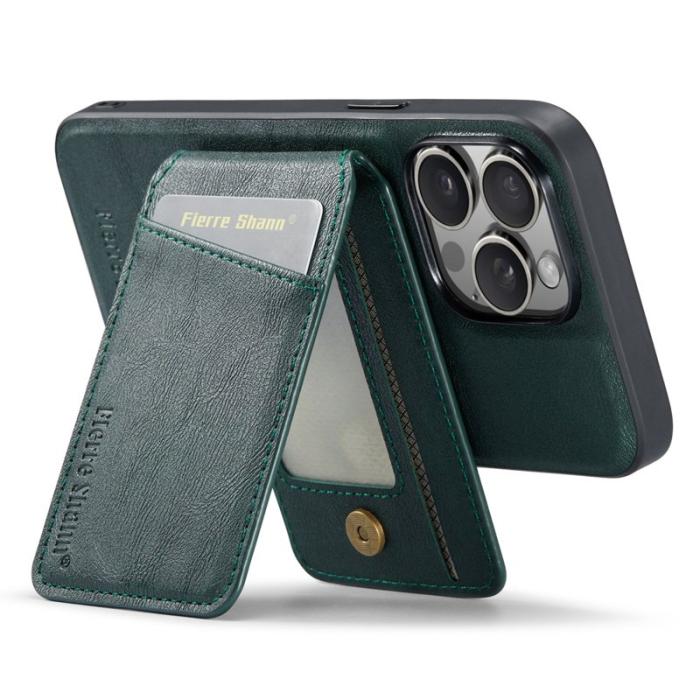 FIERRE SHANN - FIERRE SHANN 025 Fodral Card Holder PU+TPU - Grön för iPhone 13 Pro Max