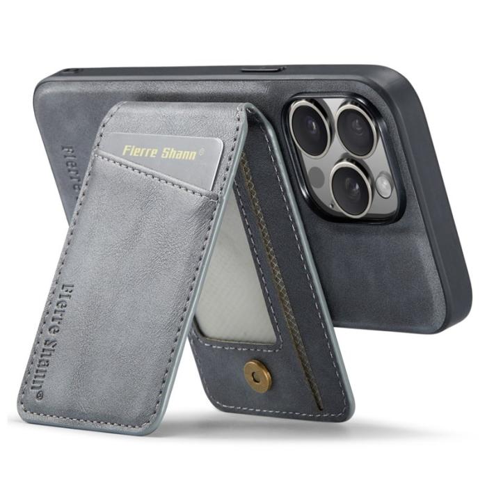 FIERRE SHANN - FIERRE SHANN 025 Fodral Card Holder PU+TPU till iPhone 13 Pro Max - Grå