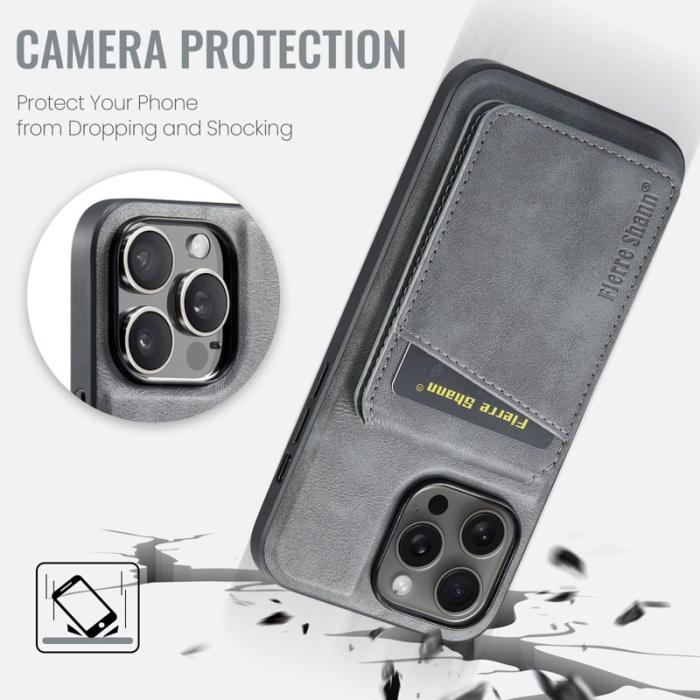 FIERRE SHANN - FIERRE SHANN 025 Fodral Card Holder PU+TPU till iPhone 13 Pro Max - Grå