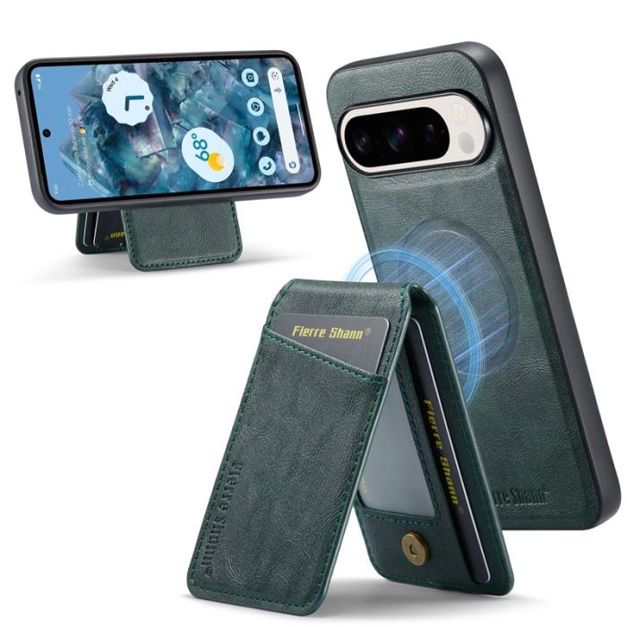 FIERRE SHANN - FIERRE SHANN 025 Fodral för Google Pixel 9 Pro XL Äkta läder - Grön