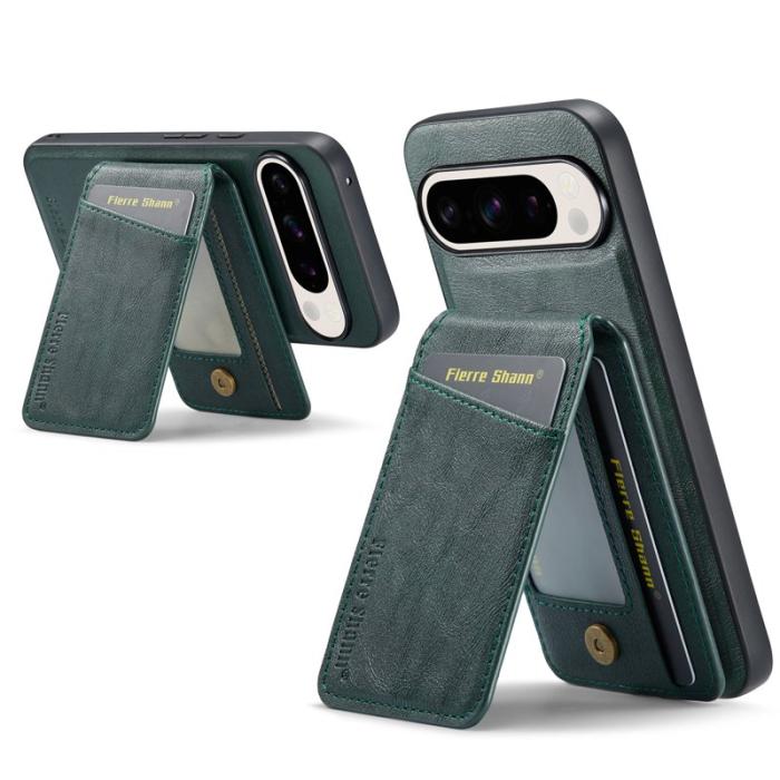 FIERRE SHANN - FIERRE SHANN 025 Fodral för Google Pixel 9 Pro XL Äkta läder - Grön