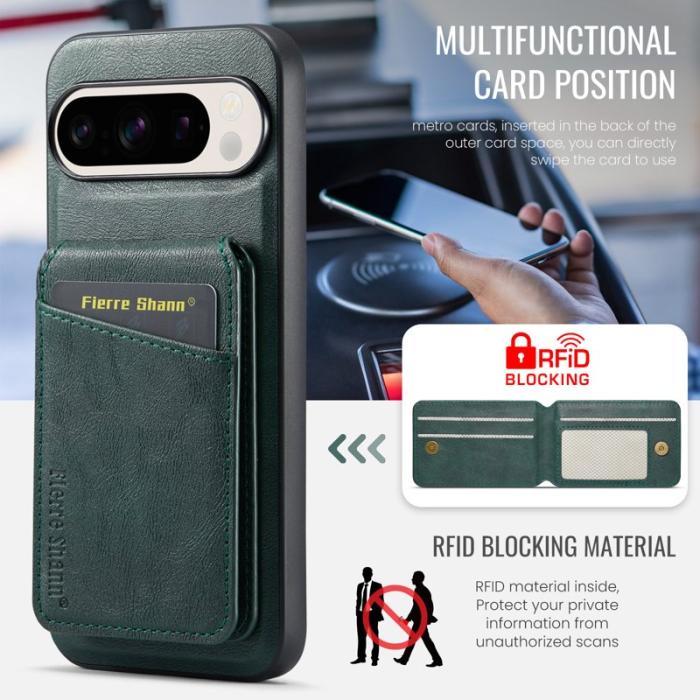 FIERRE SHANN - FIERRE SHANN 025 Fodral för Google Pixel 9 Pro XL Äkta läder - Grön