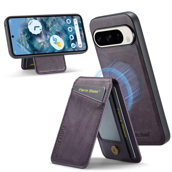 FIERRE SHANN - FIERRE SHANN 025 Fodral för Google Pixel 9 Pro XL Äkta läder - Lila