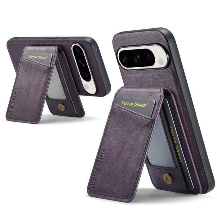 FIERRE SHANN - FIERRE SHANN 025 Fodral för Google Pixel 9 Pro XL Äkta läder - Lila