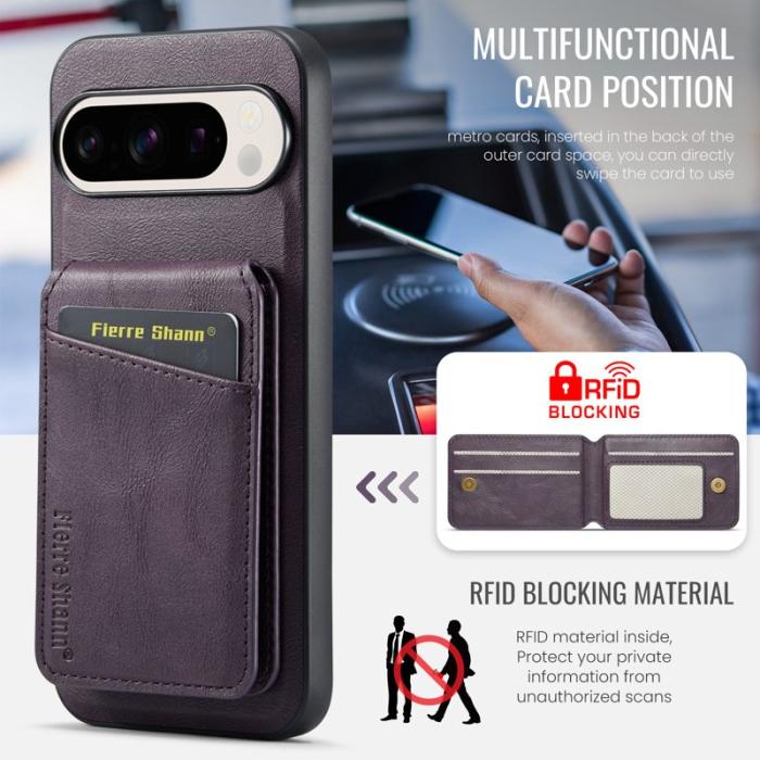 FIERRE SHANN - FIERRE SHANN 025 Fodral för Google Pixel 9 Pro XL Äkta läder - Lila