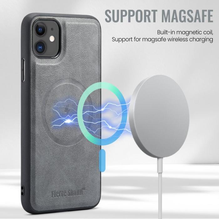 FIERRE SHANN - FIERRE SHANN 025 Fodral för iPhone 11 Äkta läder - Grå