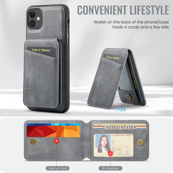 FIERRE SHANN - FIERRE SHANN 025 Fodral för iPhone 11 Äkta läder - Grå