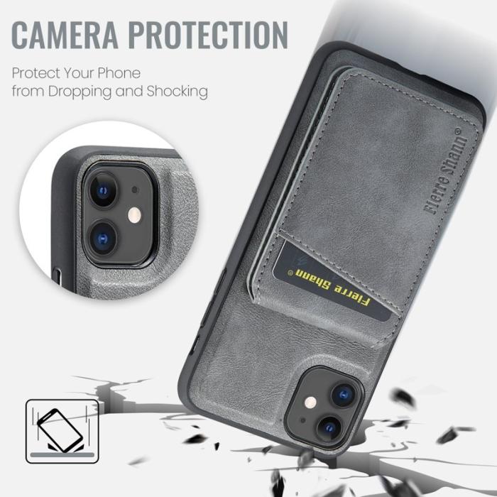 FIERRE SHANN - FIERRE SHANN 025 Fodral för iPhone 11 Äkta läder - Grå