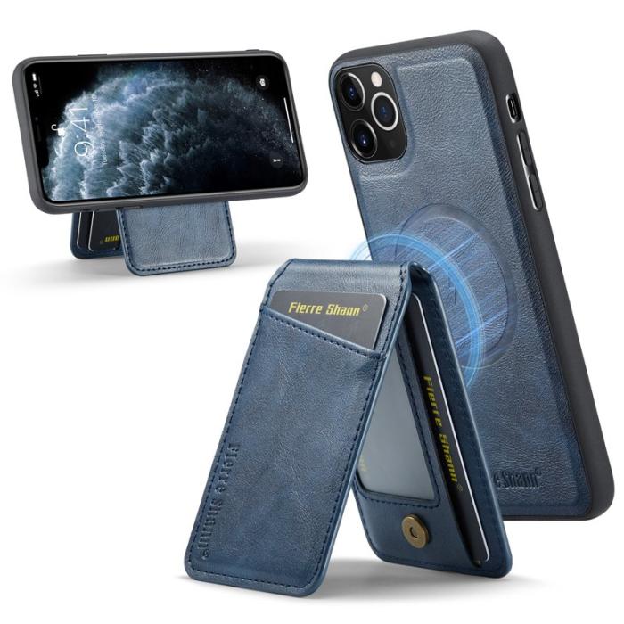 FIERRE SHANN - FIERRE SHANN 025 Fodral för iPhone 11 Pro Max Äkta läder - Blå