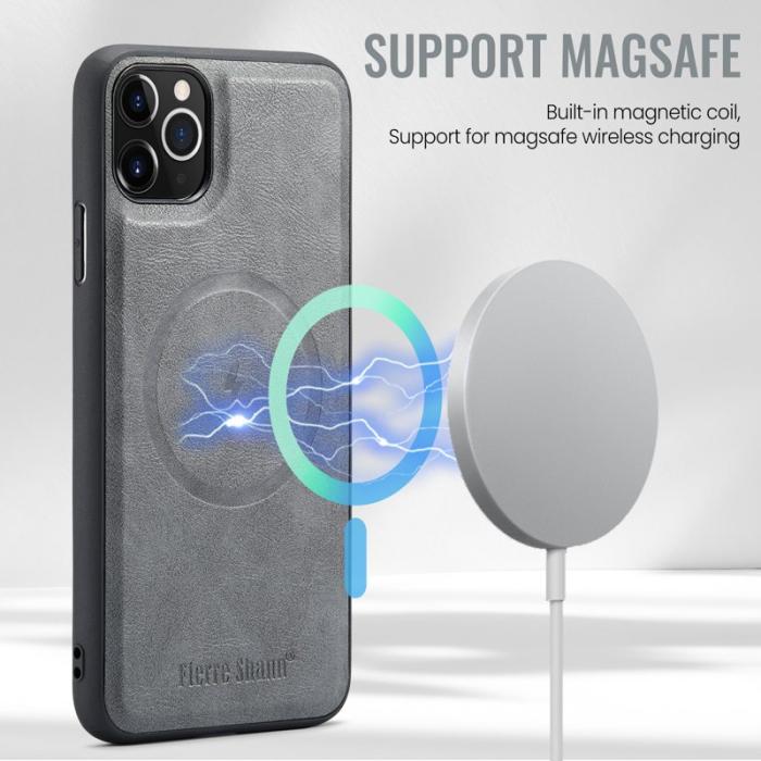 FIERRE SHANN - FIERRE SHANN 025 Fodral för iPhone 11 Pro Max Äkta läder - Grå