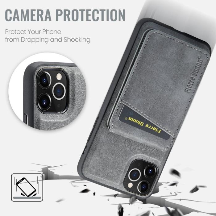 FIERRE SHANN - FIERRE SHANN 025 Fodral för iPhone 11 Pro Max Äkta läder - Grå