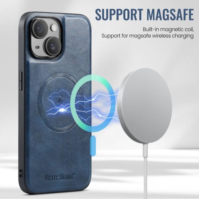 FIERRE SHANN - FIERRE SHANN 025 Fodral för iPhone 13 Äkta läder - Blå