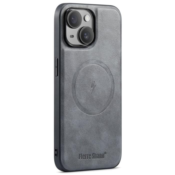 FIERRE SHANN - FIERRE SHANN 025 Fodral för iPhone 13 Äkta läder - Grå