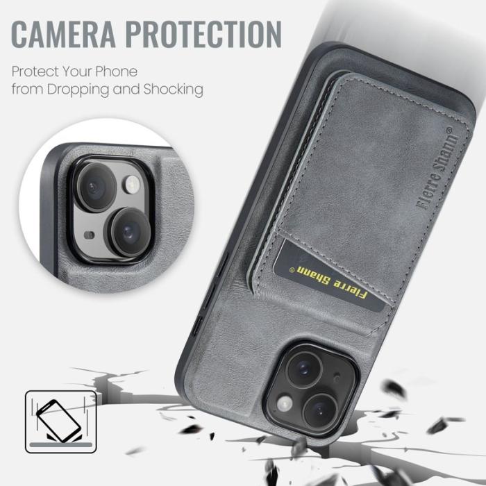 FIERRE SHANN - FIERRE SHANN 025 Fodral för iPhone 14 Äkta läder - Grå