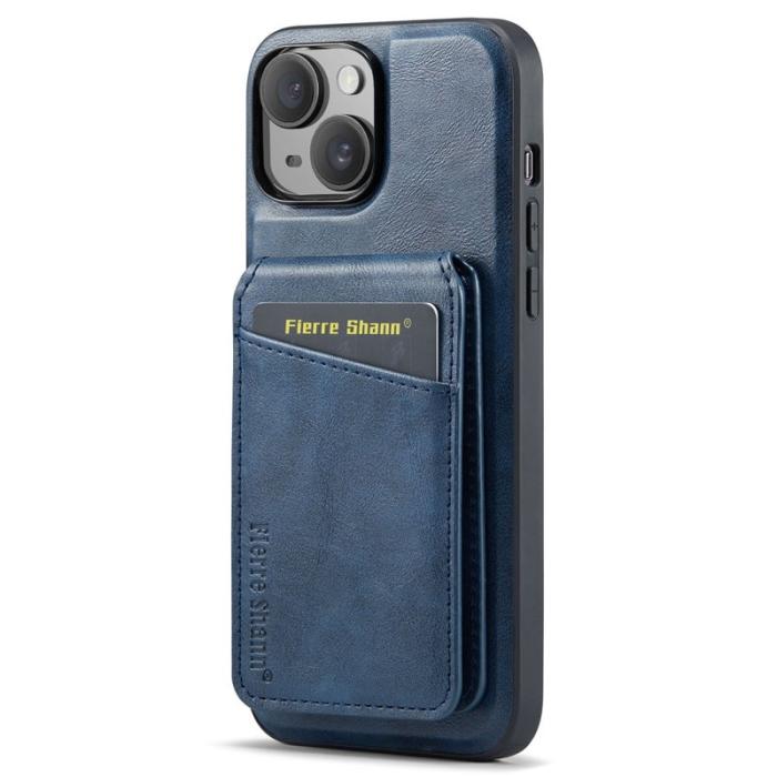 FIERRE SHANN - FIERRE SHANN 025 Fodral för iPhone 14 Plus - Äkta läder - Blå