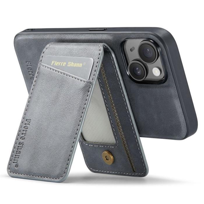 FIERRE SHANN - FIERRE SHANN 025 Fodral för iPhone 14 Plus - Äkta läder - Grå