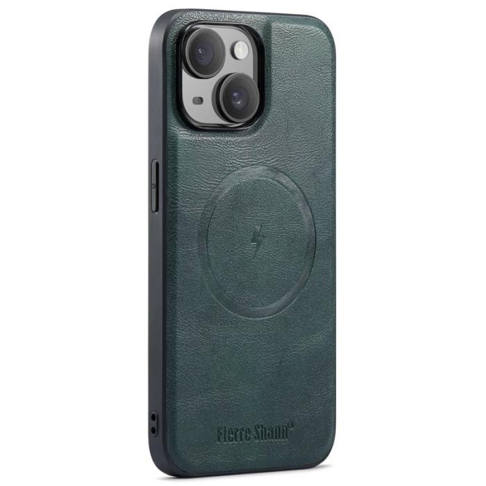FIERRE SHANN - FIERRE SHANN 025 Fodral för iPhone 15 Plus - Äkta läder - Grön