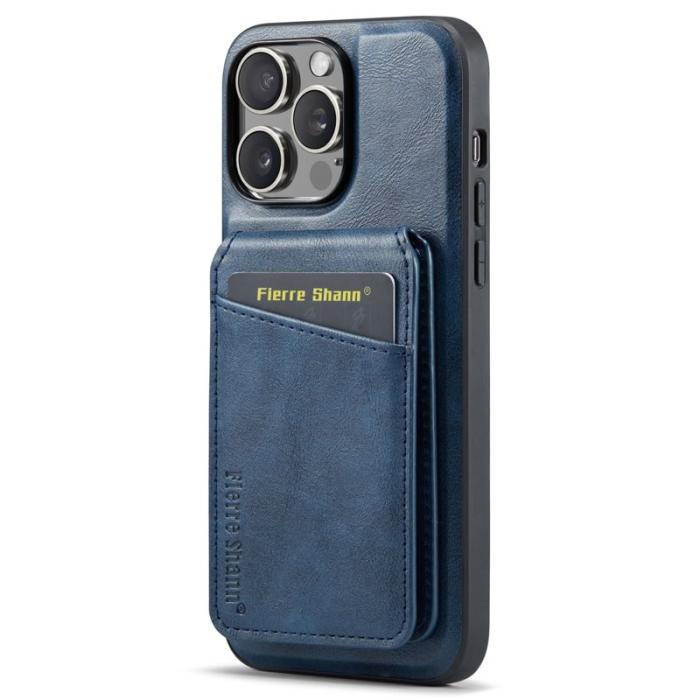 FIERRE SHANN - FIERRE SHANN 025 Fodral för iPhone 15 Pro - Äkta läder - Blå