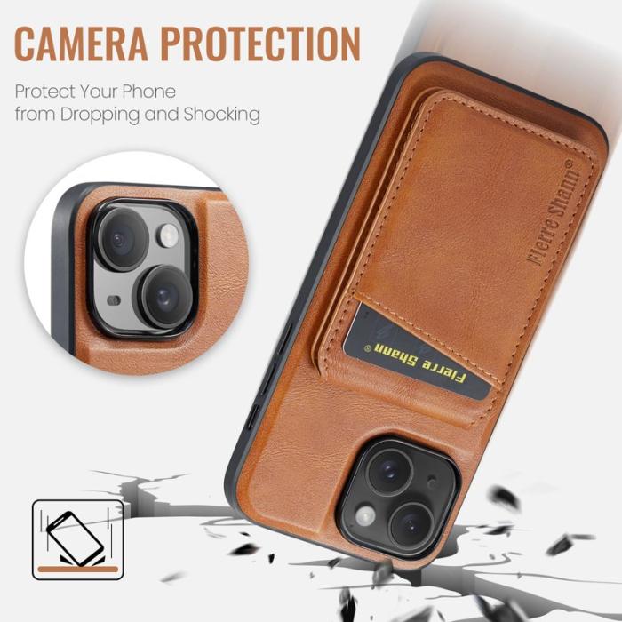 FIERRE SHANN - FIERRE SHANN 025 Fodral för iPhone 15 - PU+TPU - Brun
