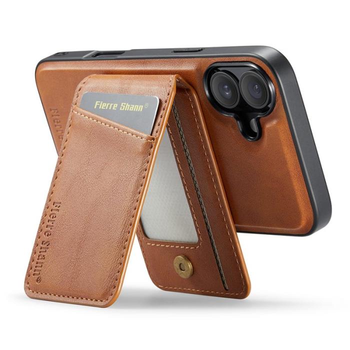 FIERRE SHANN - FIERRE SHANN 025 Fodral för iPhone 16 Äkta läder - Brun