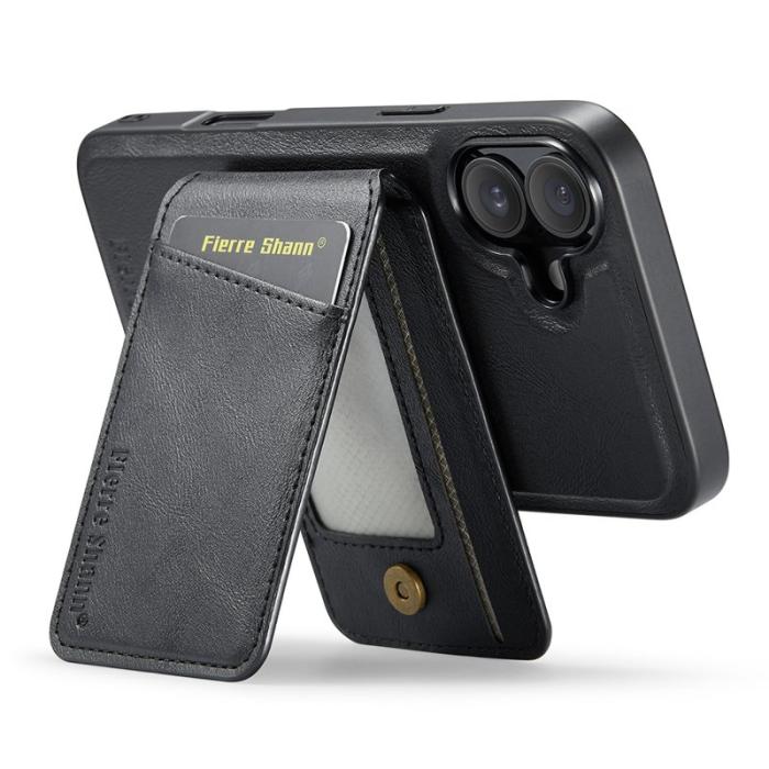 FIERRE SHANN - FIERRE SHANN 025 Fodral för iPhone 16 Äkta läder - Svart