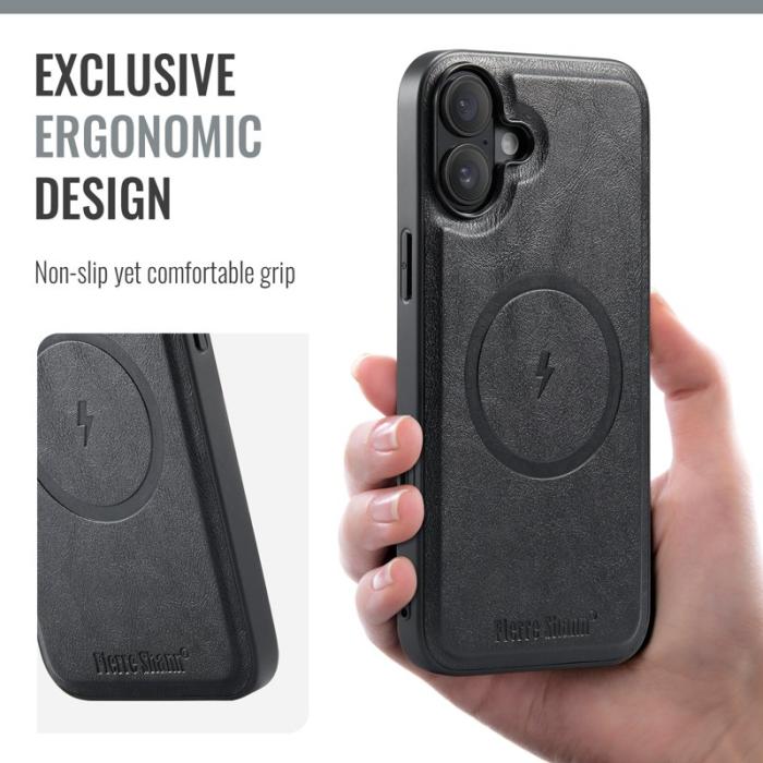 FIERRE SHANN - FIERRE SHANN 025 Fodral för iPhone 16 Äkta läder - Svart
