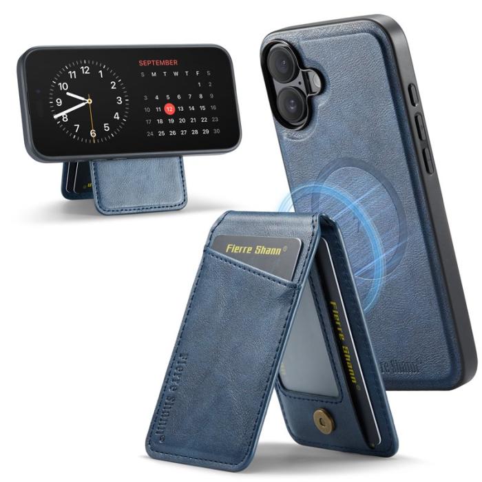 FIERRE SHANN - FIERRE SHANN 025 Fodral för iPhone 16 Plus Äkta läder - Blå