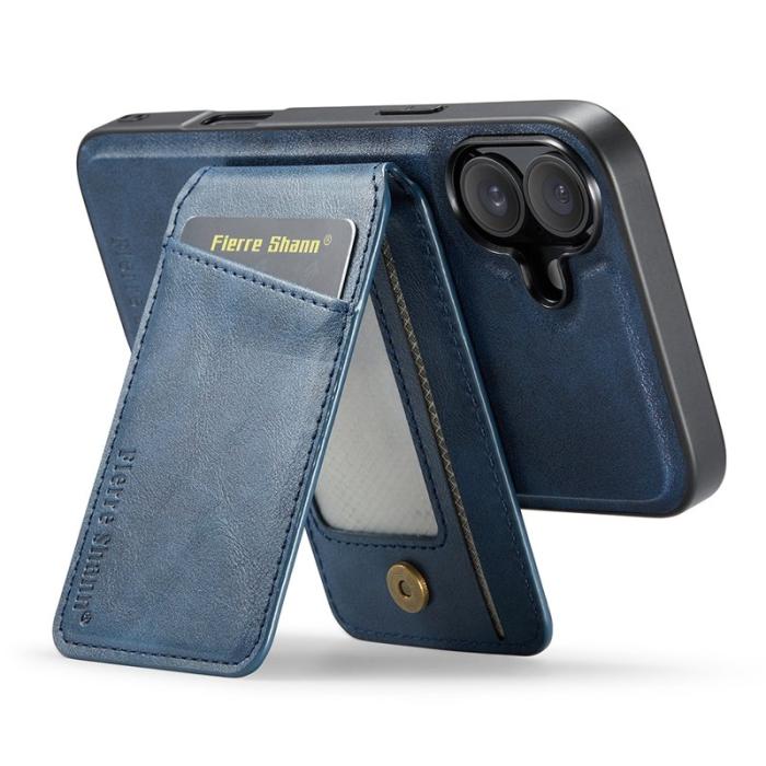 FIERRE SHANN - FIERRE SHANN 025 Fodral för iPhone 16 Plus Äkta läder - Blå