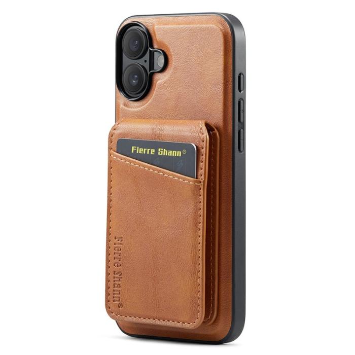 FIERRE SHANN - FIERRE SHANN 025 Fodral för iPhone 16 Plus Äkta läder - Brun