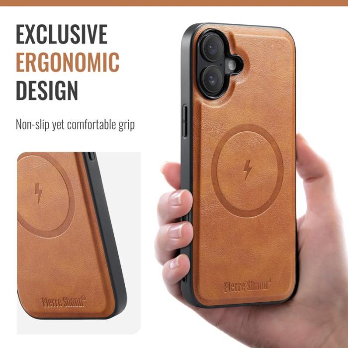FIERRE SHANN - FIERRE SHANN 025 Fodral för iPhone 16 Plus Äkta läder - Brun