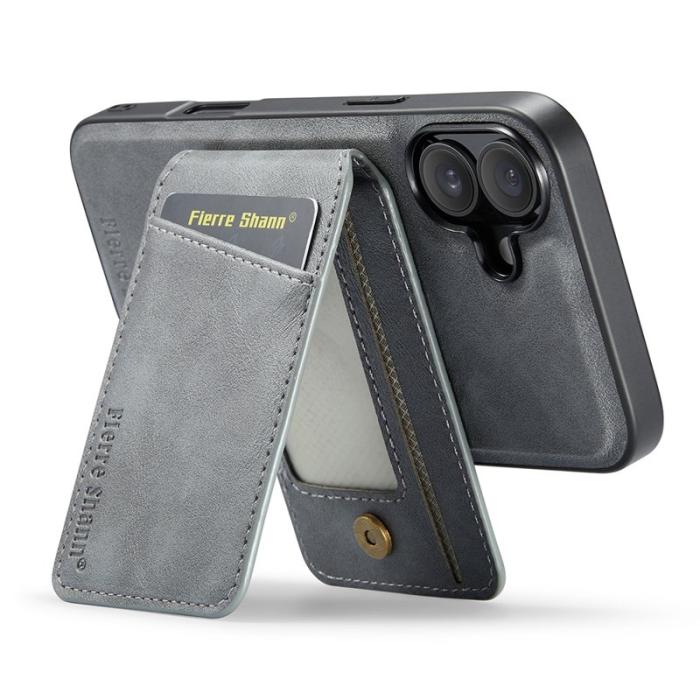 FIERRE SHANN - FIERRE SHANN 025 Fodral för iPhone 16 Plus Äkta läder - Grå