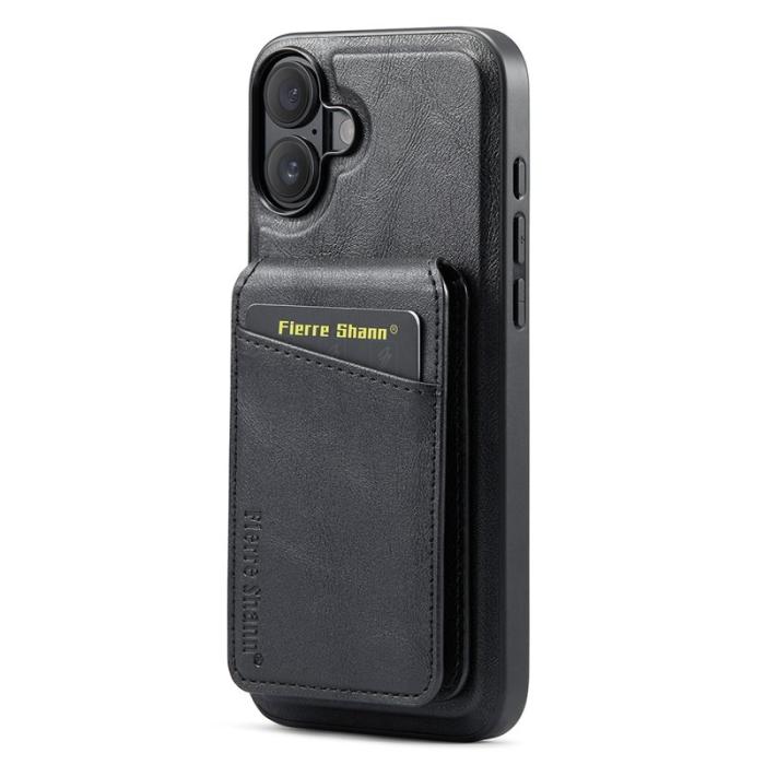 FIERRE SHANN - FIERRE SHANN 025 Fodral för iPhone 16 Plus Äkta läder - Svart