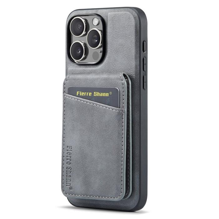 FIERRE SHANN - FIERRE SHANN 025 Fodral för iPhone 16 Pro Max Äkta läder - Grå