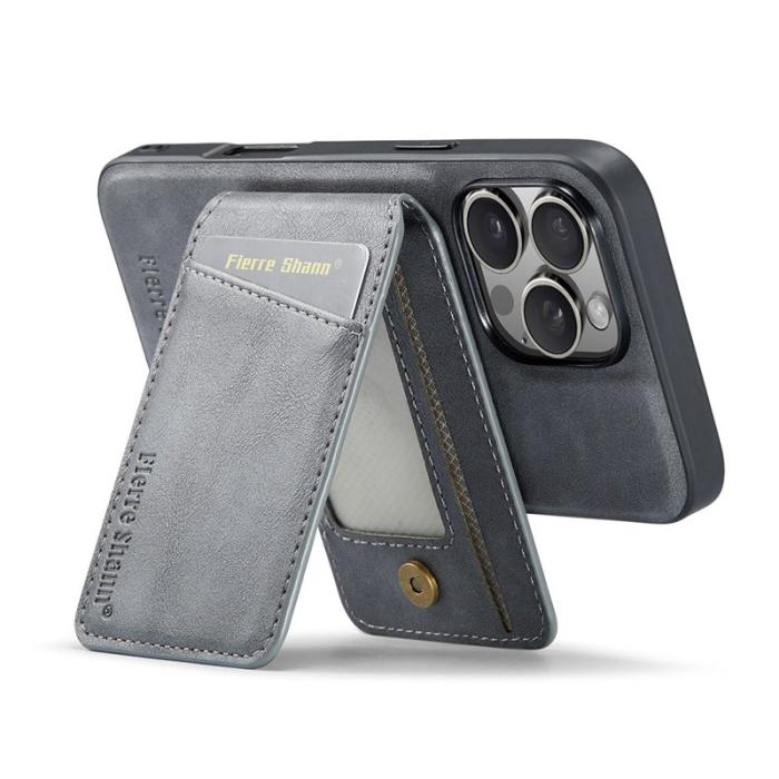 FIERRE SHANN - FIERRE SHANN 025 Fodral för iPhone 16 Pro Max Äkta läder - Grå