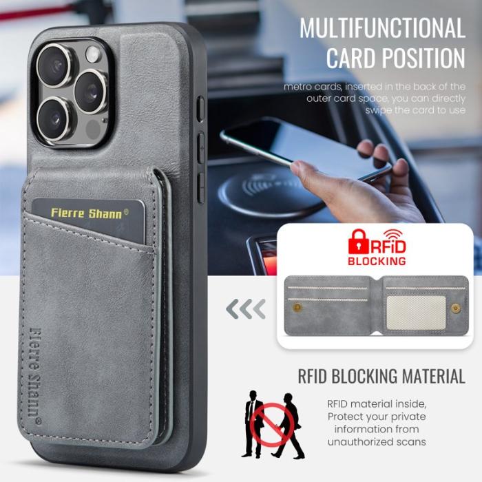 FIERRE SHANN - FIERRE SHANN 025 Fodral för iPhone 16 Pro Max Äkta läder - Grå