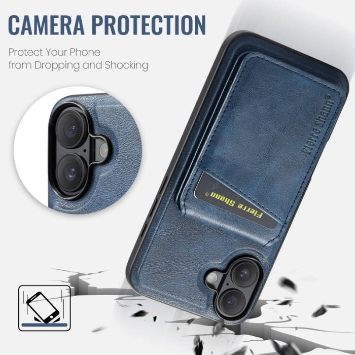 FIERRE SHANN - FIERRE SHANN 025 Fodral för iPhone 17 Äkta läder - Blå