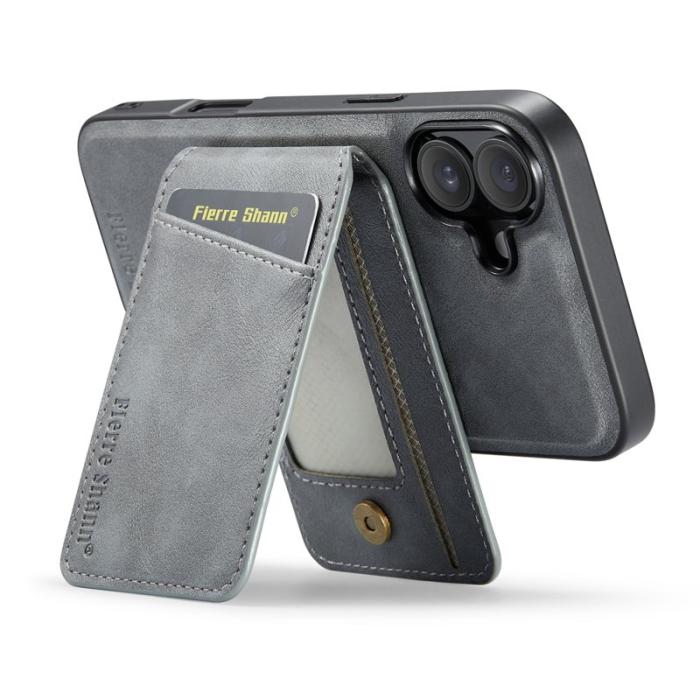 FIERRE SHANN - FIERRE SHANN 025 Fodral för iPhone 17 Äkta läder - Grå
