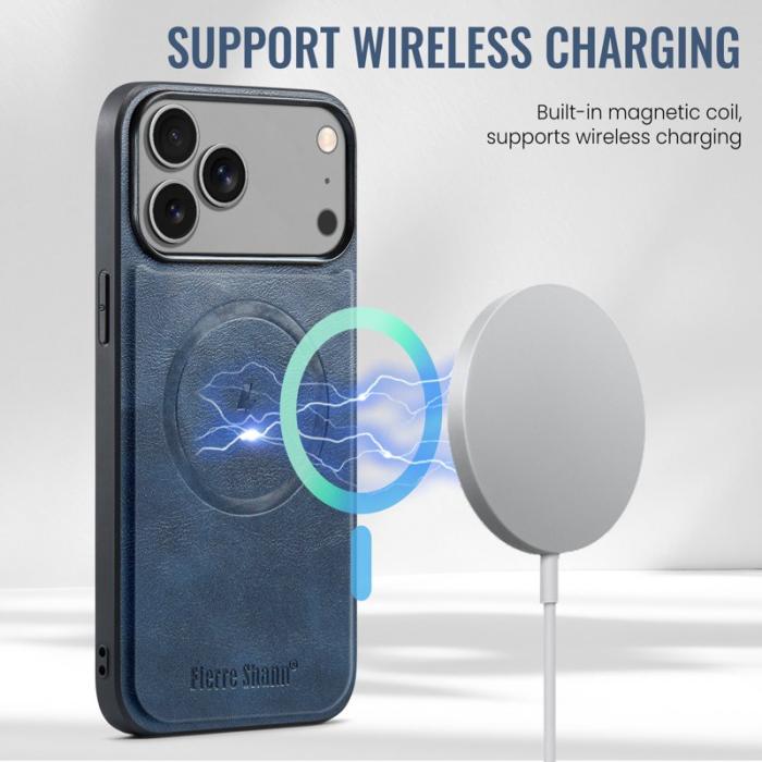 FIERRE SHANN - FIERRE SHANN 025 Fodral för iPhone 17 Pro Äkta läder - Blå